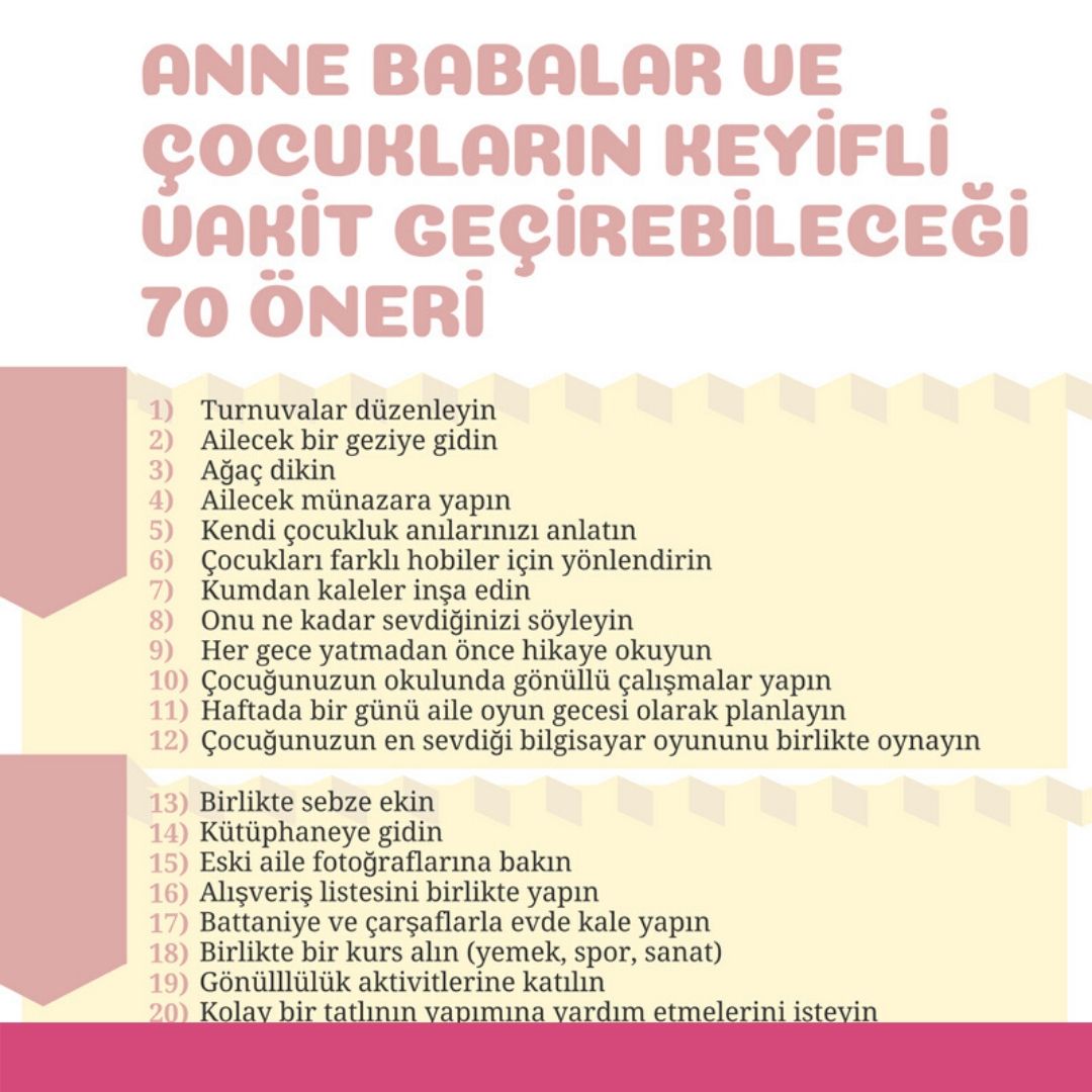 Anne Babalar ve Çocukların Keyifli Vakit Geçirebilecekleri 70 Öneri